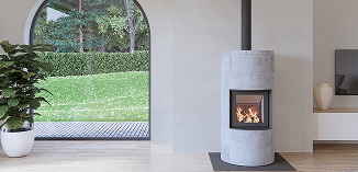 Ofen in modernem Interieur