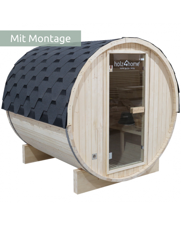 Fasssauna Pini wood Outdoor Sauna inkl. Ofen  6 kW  L - 4 Personen mit Montage