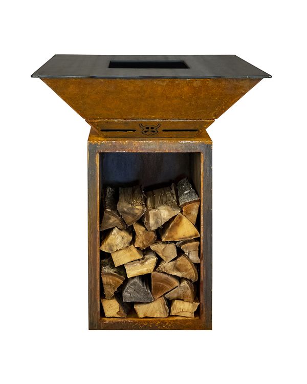 Gartenkamin Plancha Grill Holz BigQube L Cortenstahl
