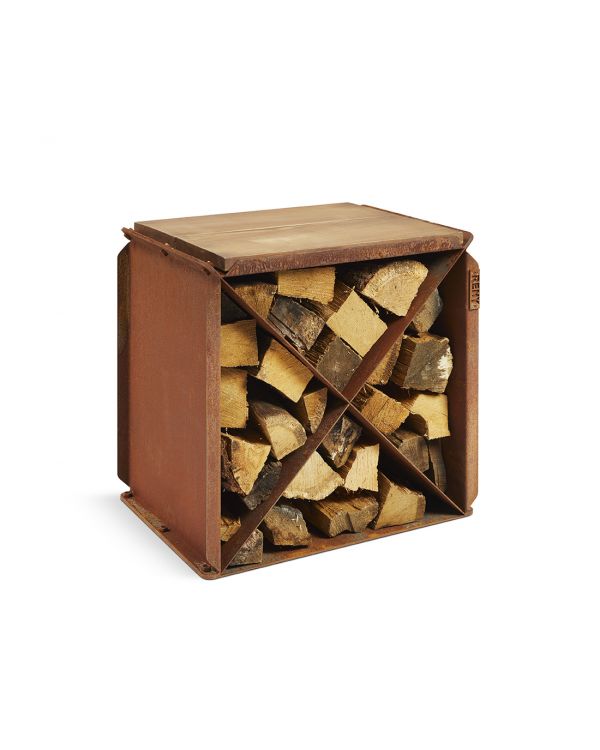 Holzlager Cortenstahl Außen / HOCKER RB73 BloX